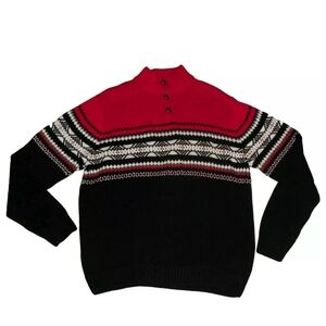 Chaps $80 Mens Red Black Grey White Button Collared Sweater sz. Large New